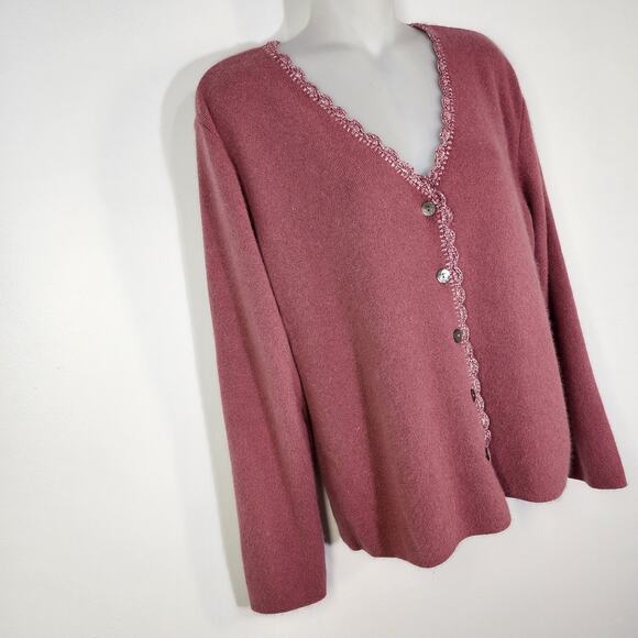 Saks Fifth Ave Folio Collection Cardigan Womens Large Wool Angora V Neck Button - Picture 5 of 12